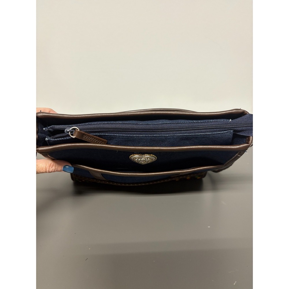 Marlo Blue Denim Leather Crossbody Bag Colorful Embroidered Heart Charm Brighton - Picture 12 of 16
